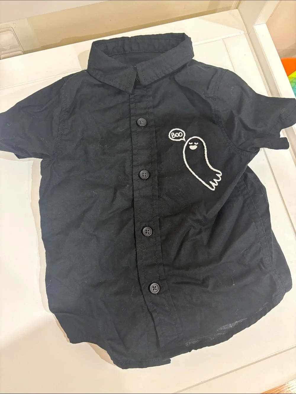 Cat & Jack Black Short-Sleeve Button-Down Shirt with White Ghost Patch